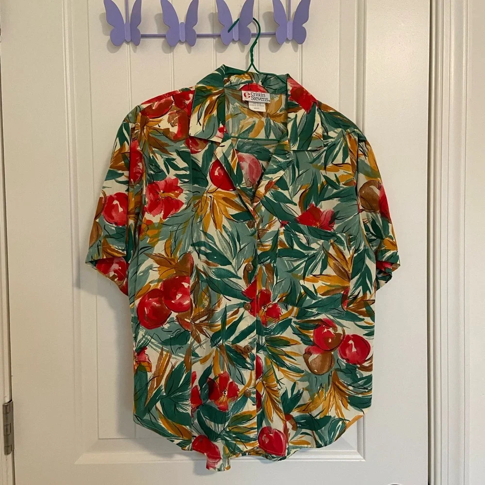 Vintage Cristin Stevens women’s Apple patterned button down shirt‎ — medium